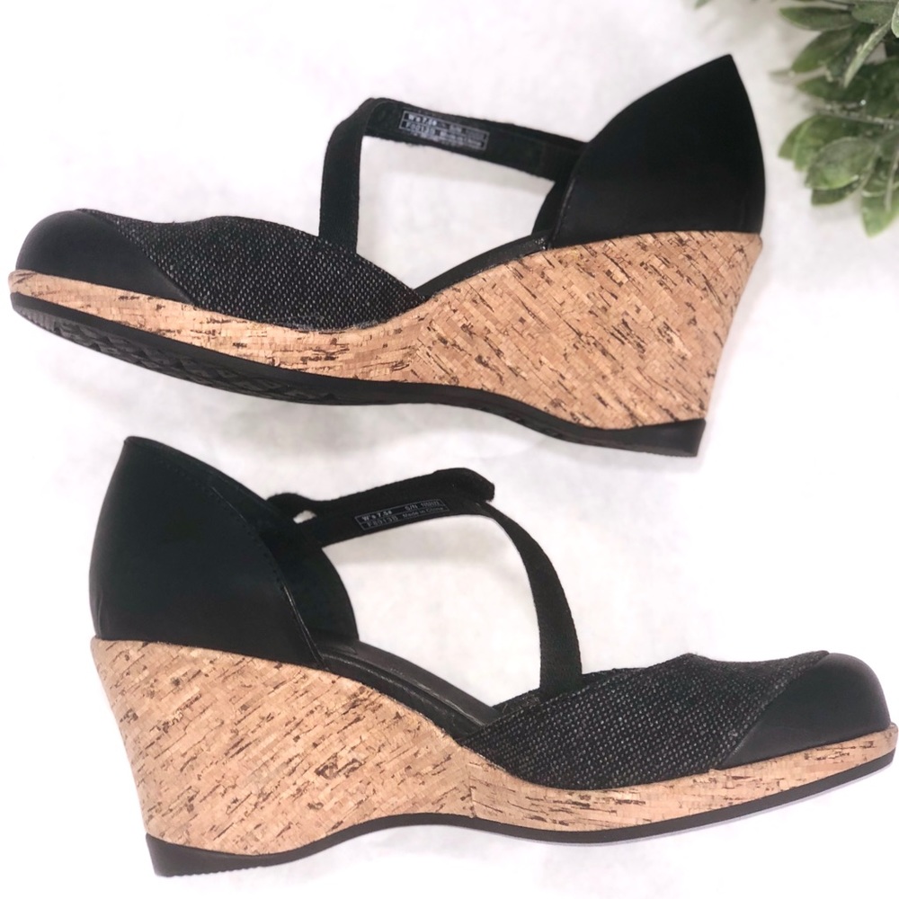 Teva Black Cork Wedge Sandals